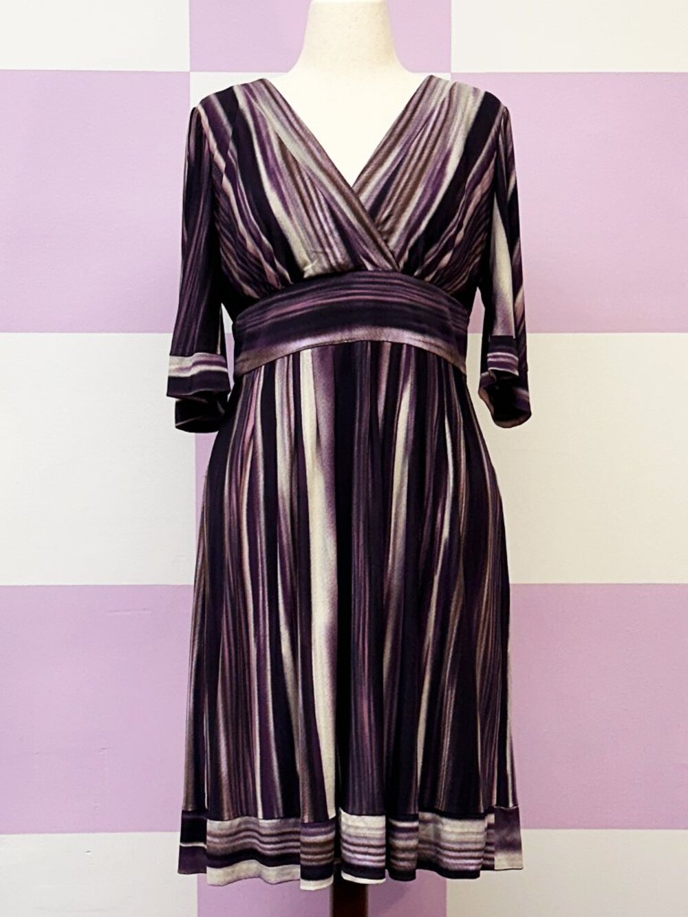RABBIT RABBIT RABBIT DESIGNS purple grey painterly stripe midi dress 16